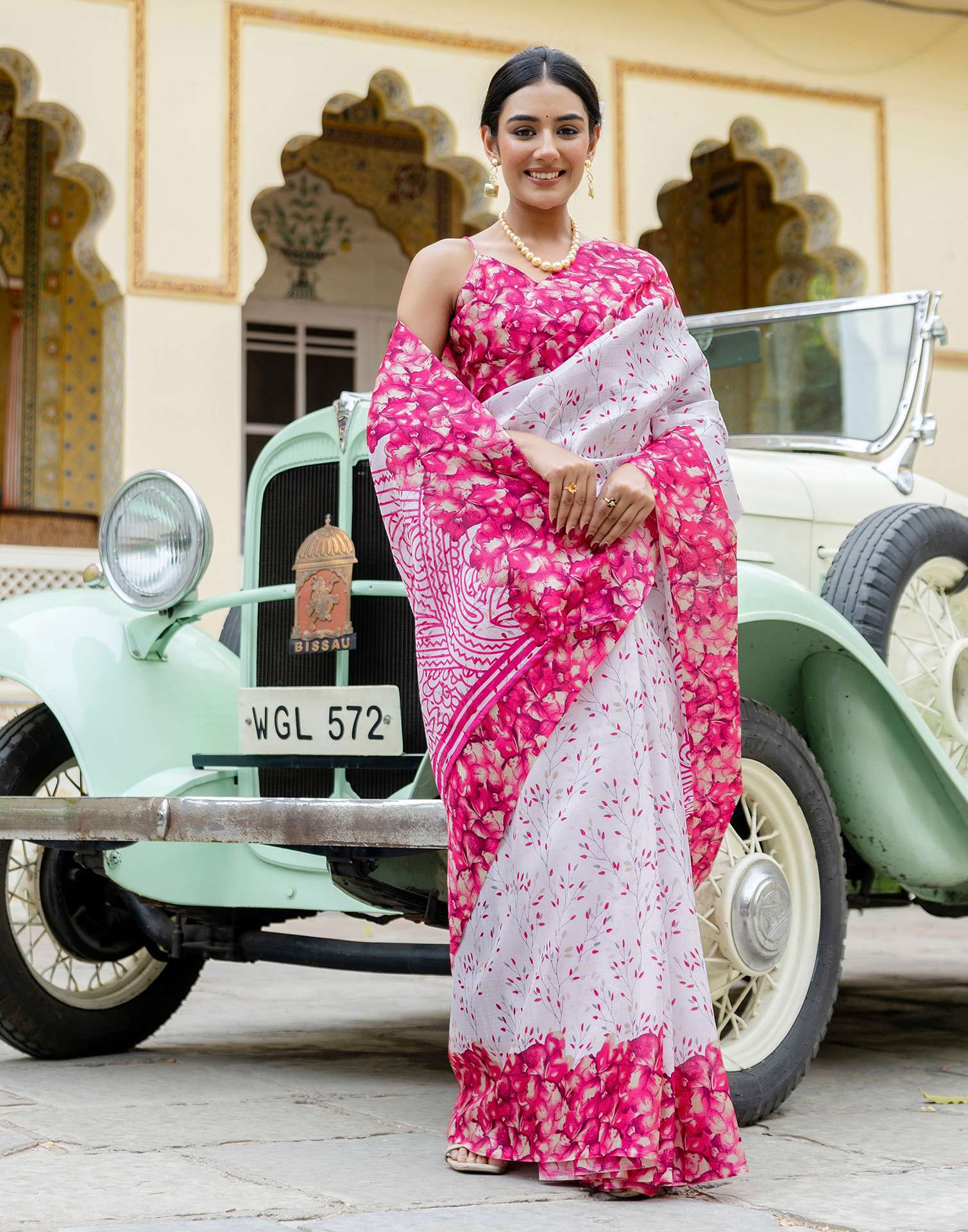 White Khadi Printed Saree