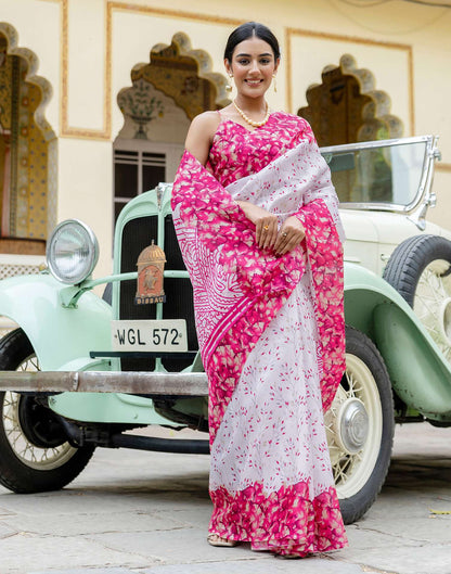 White Khadi Printed Saree