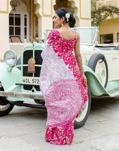 White Khadi Printed Saree