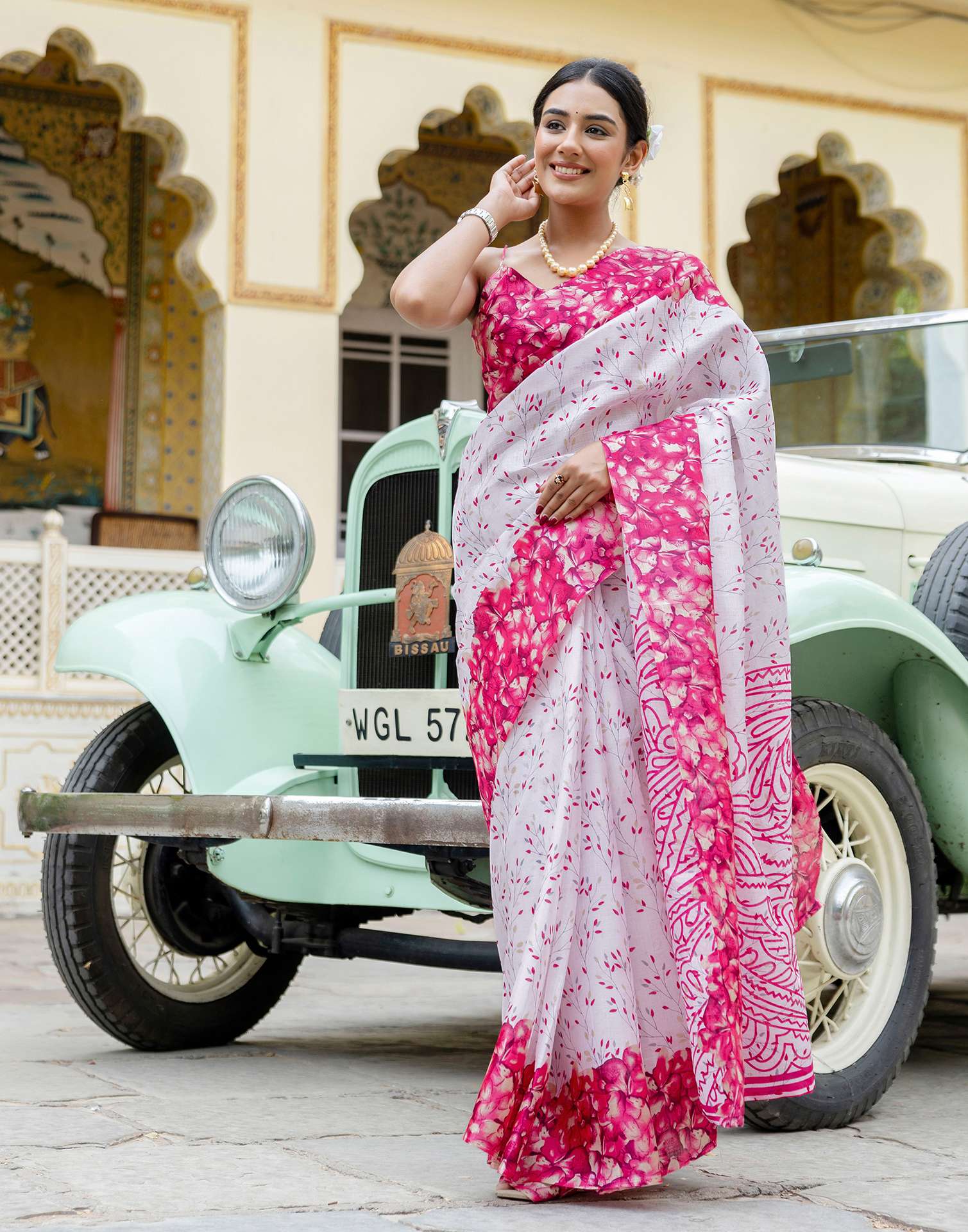 White Khadi Printed Saree