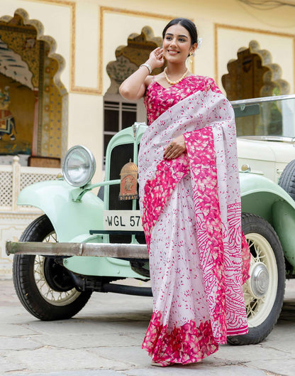 White Khadi Printed Saree