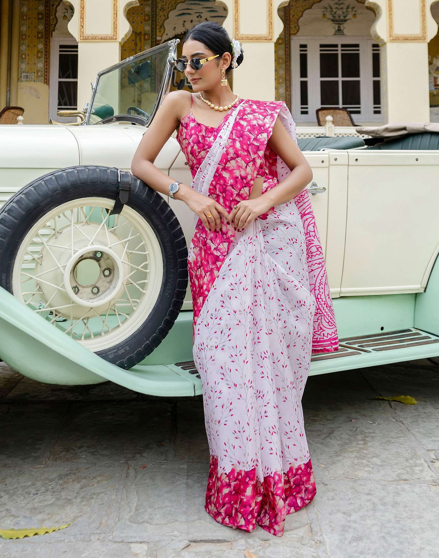 White Khadi Printed Saree