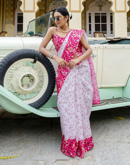 White Khadi Printed Saree