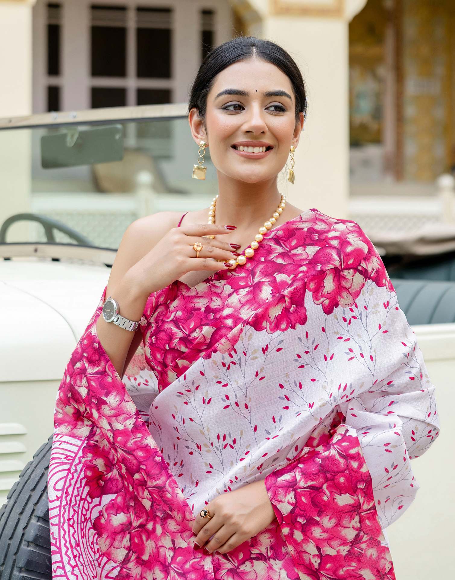 White Khadi Printed Saree