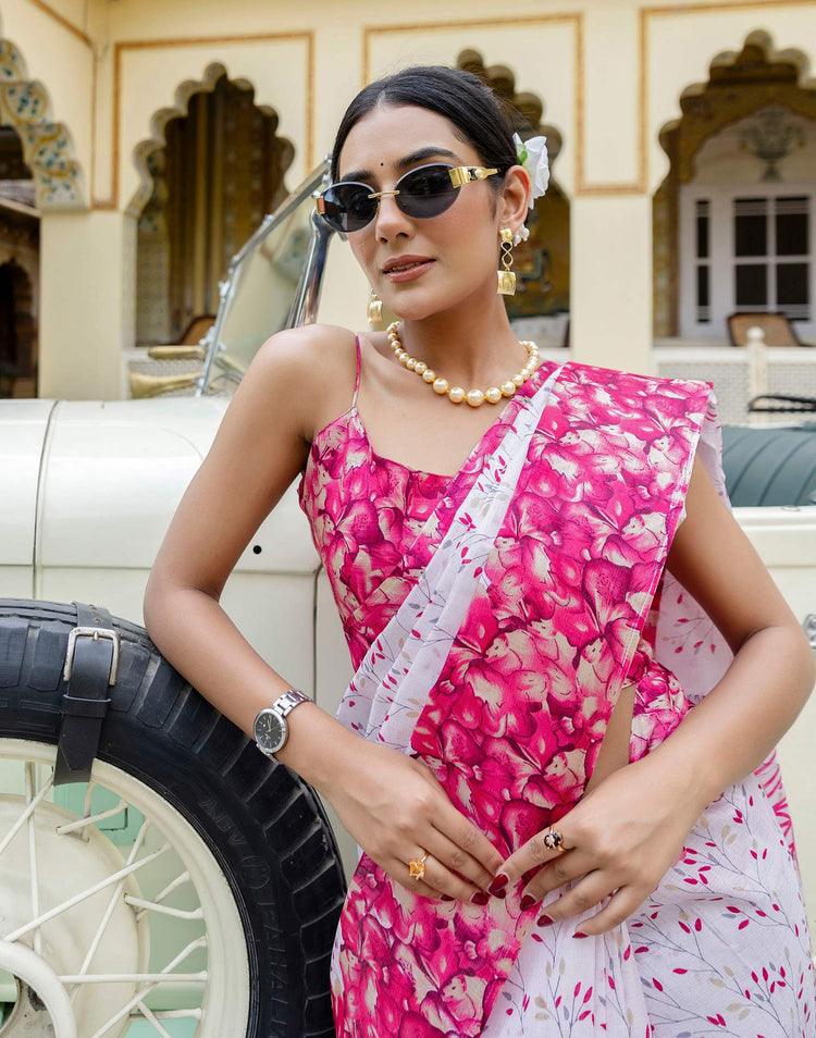 White Khadi Printed Saree