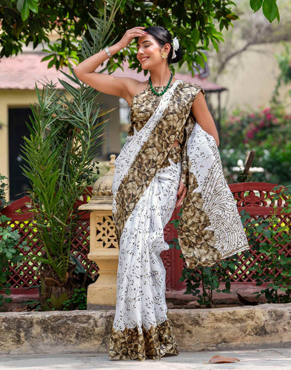 White Khadi Printed Saree