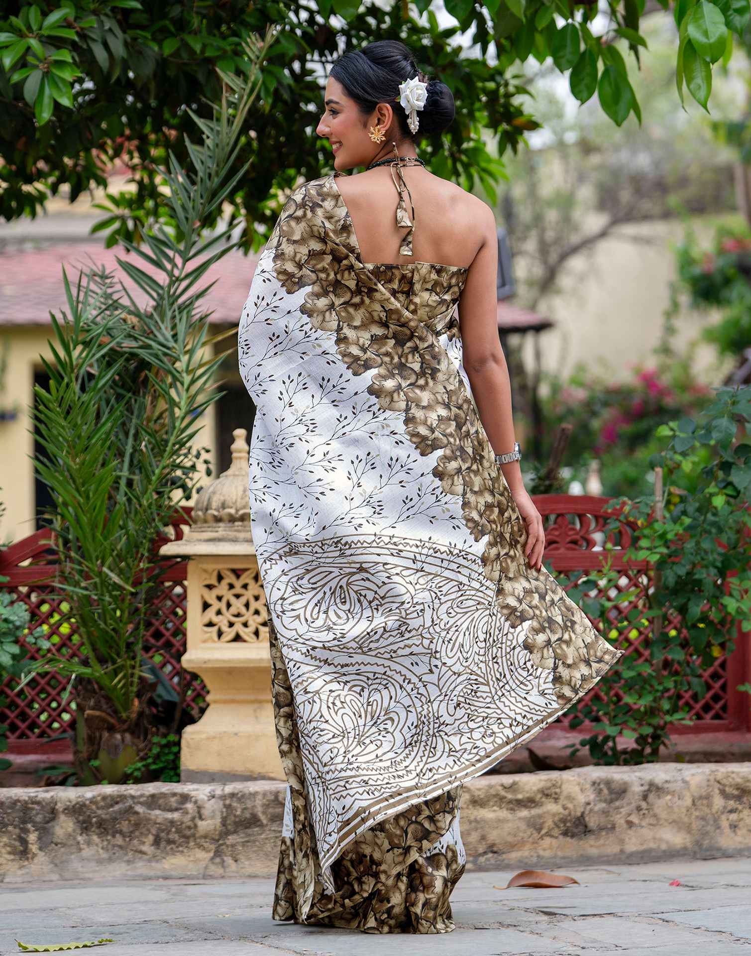 White Khadi Printed Saree