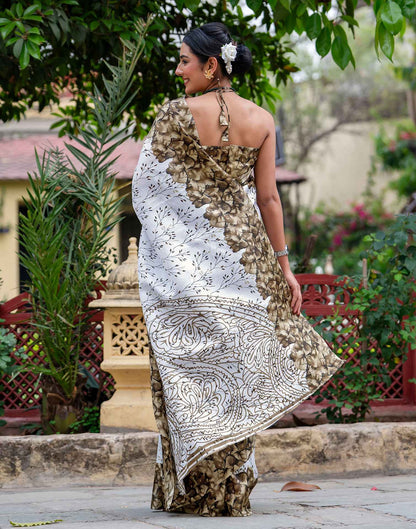 White Khadi Printed Saree