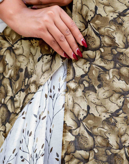 White Khadi Printed Saree