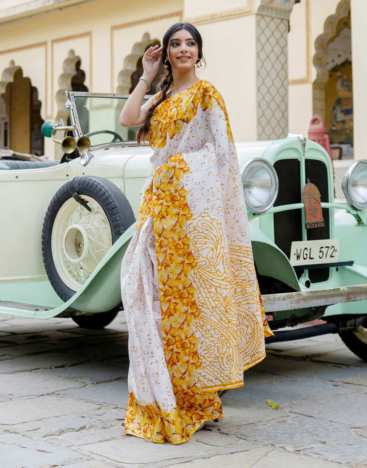White Khadi Printed Saree