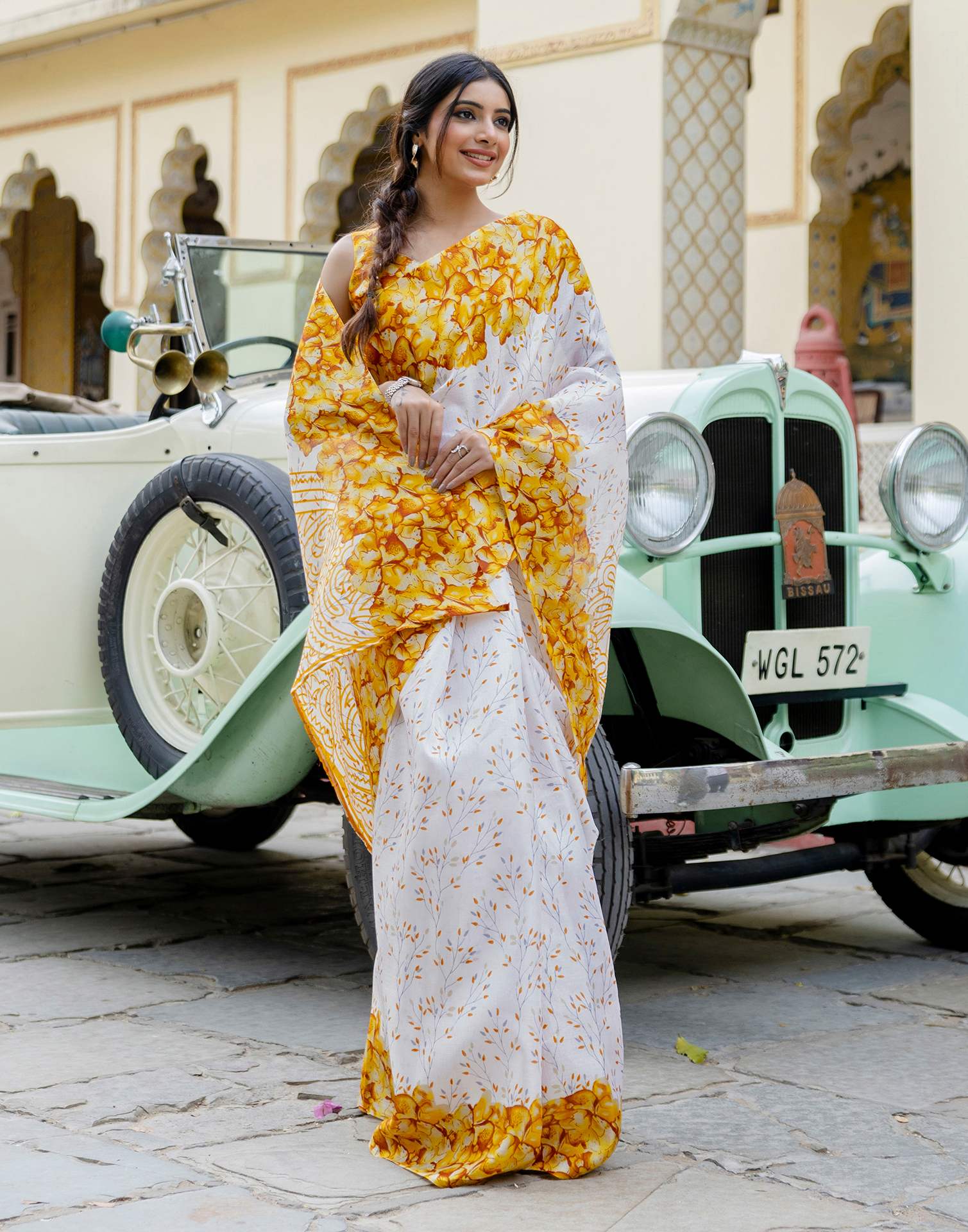 White Khadi Printed Saree