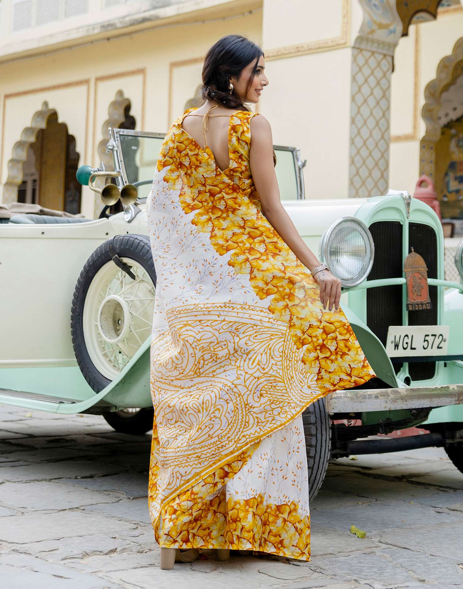 White Khadi Printed Saree