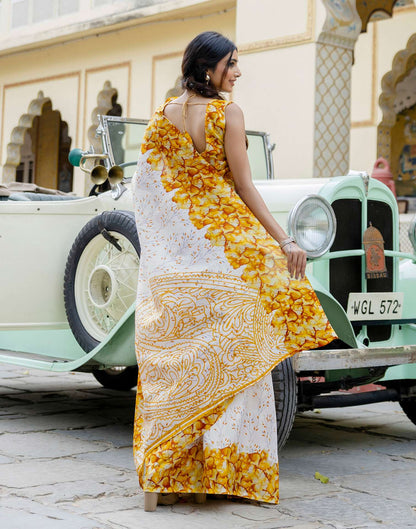 White Khadi Printed Saree