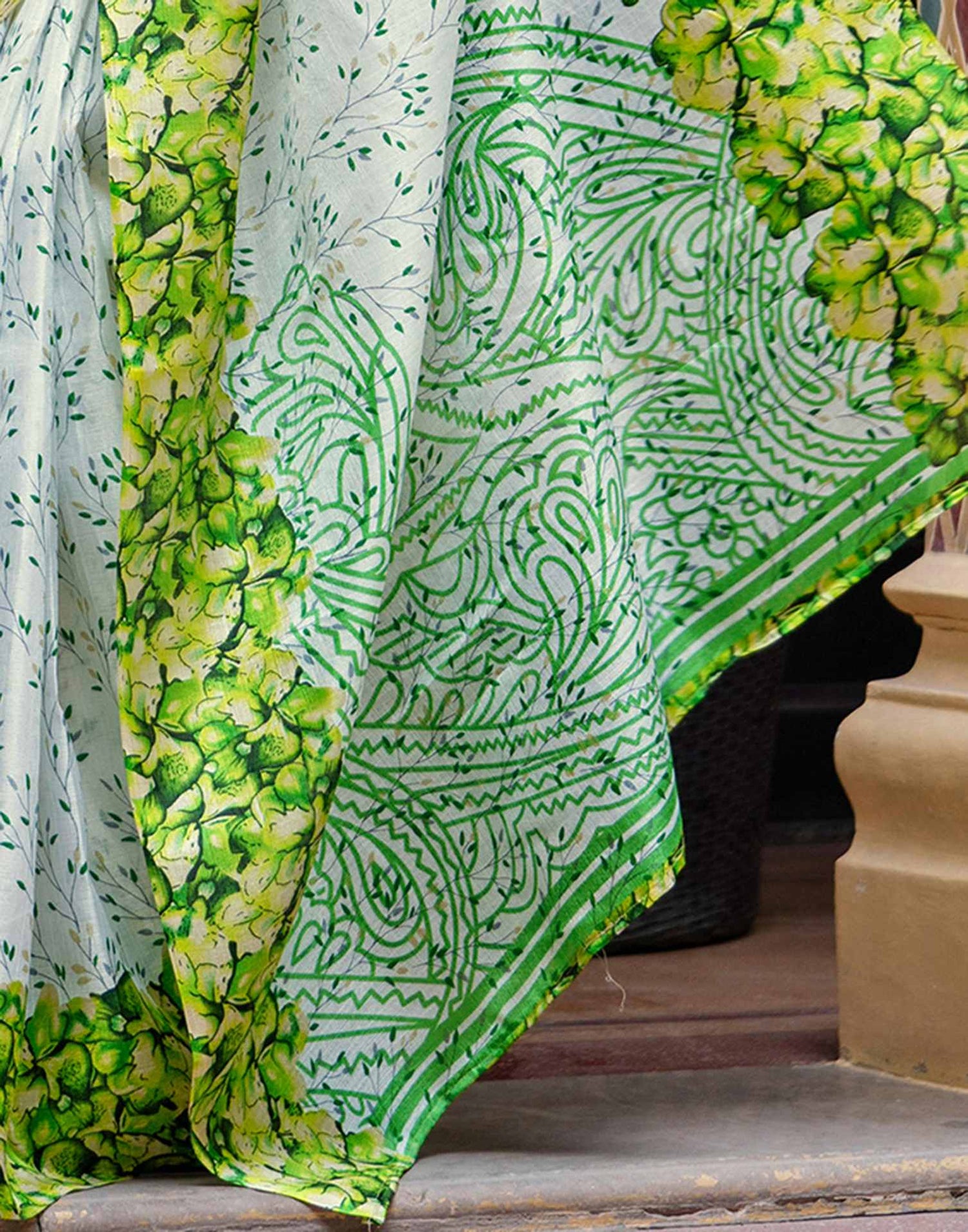 White Khadi Printed Saree