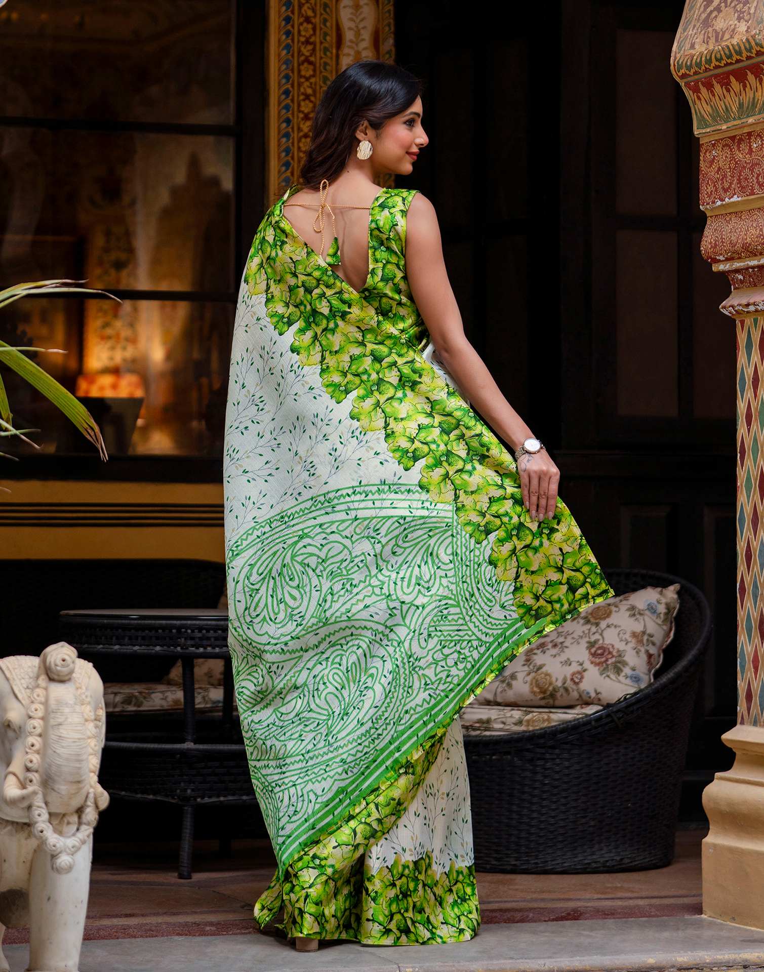 White Khadi Printed Saree