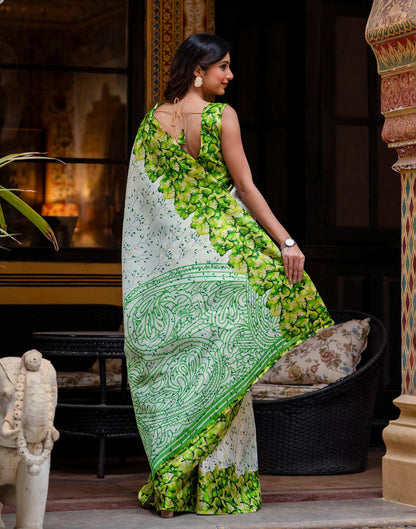 White Khadi Printed Saree
