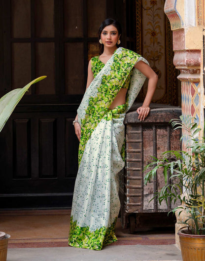 White Khadi Printed Saree