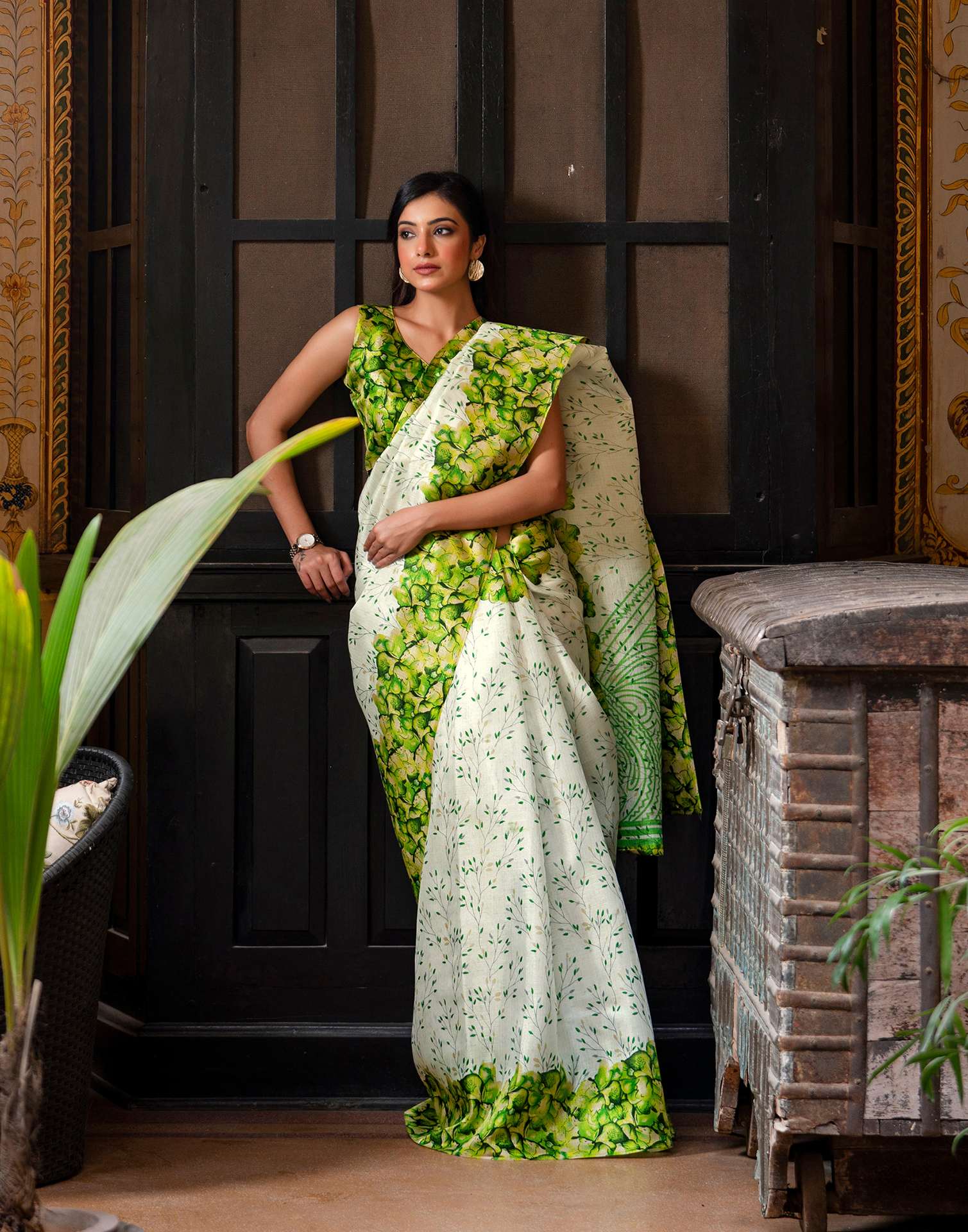 White Khadi Printed Saree