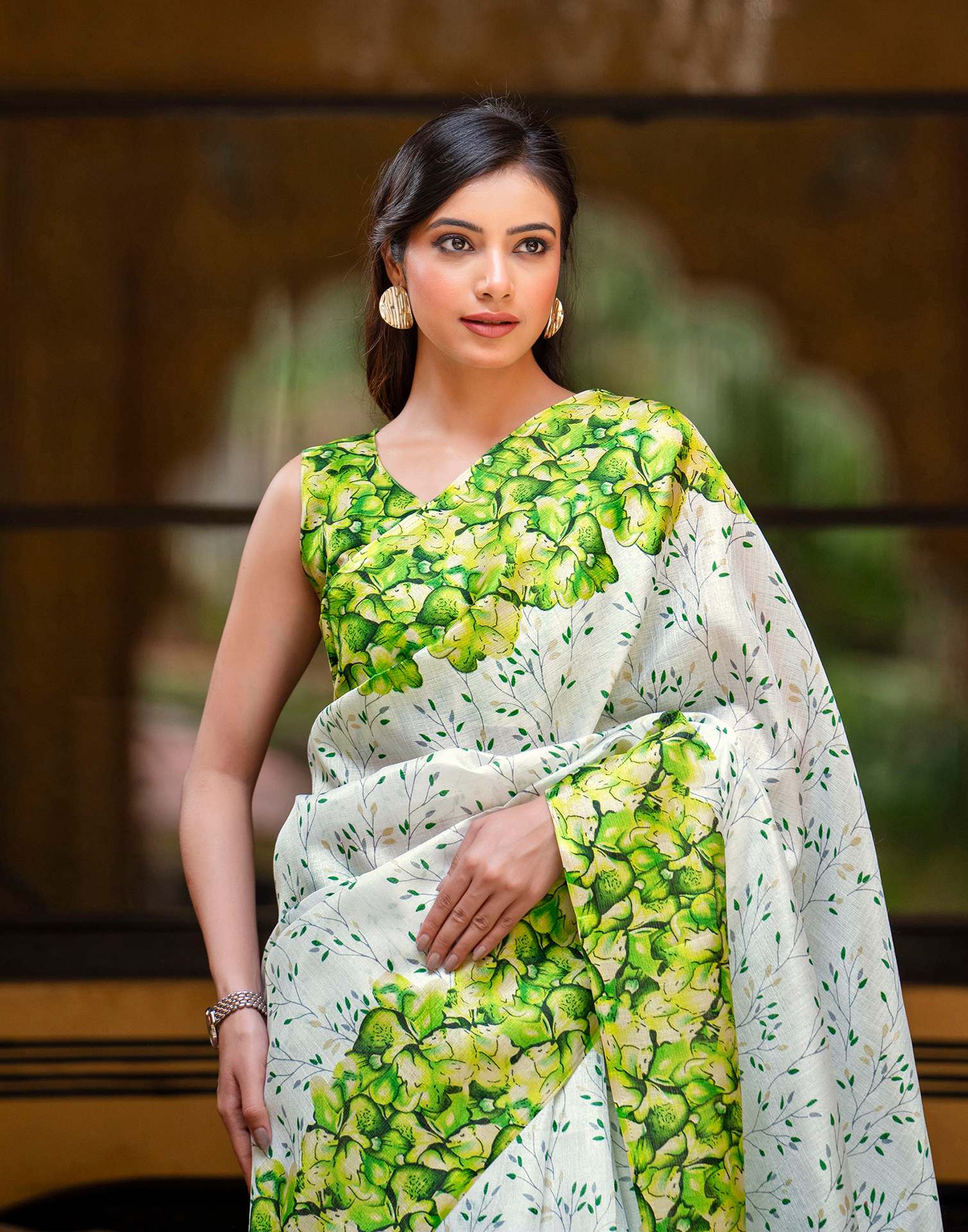 White Khadi Printed Saree