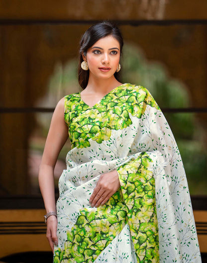 White Khadi Printed Saree