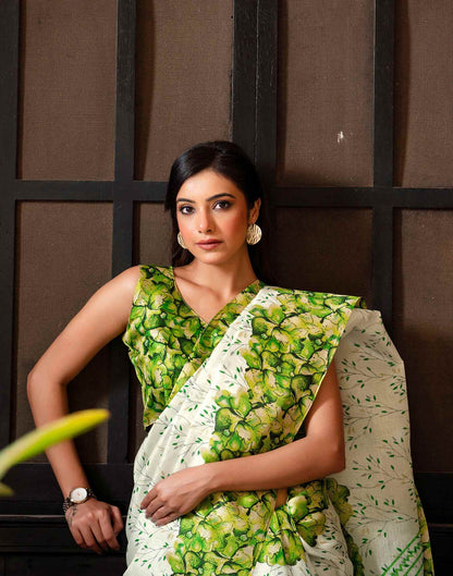 White Khadi Printed Saree