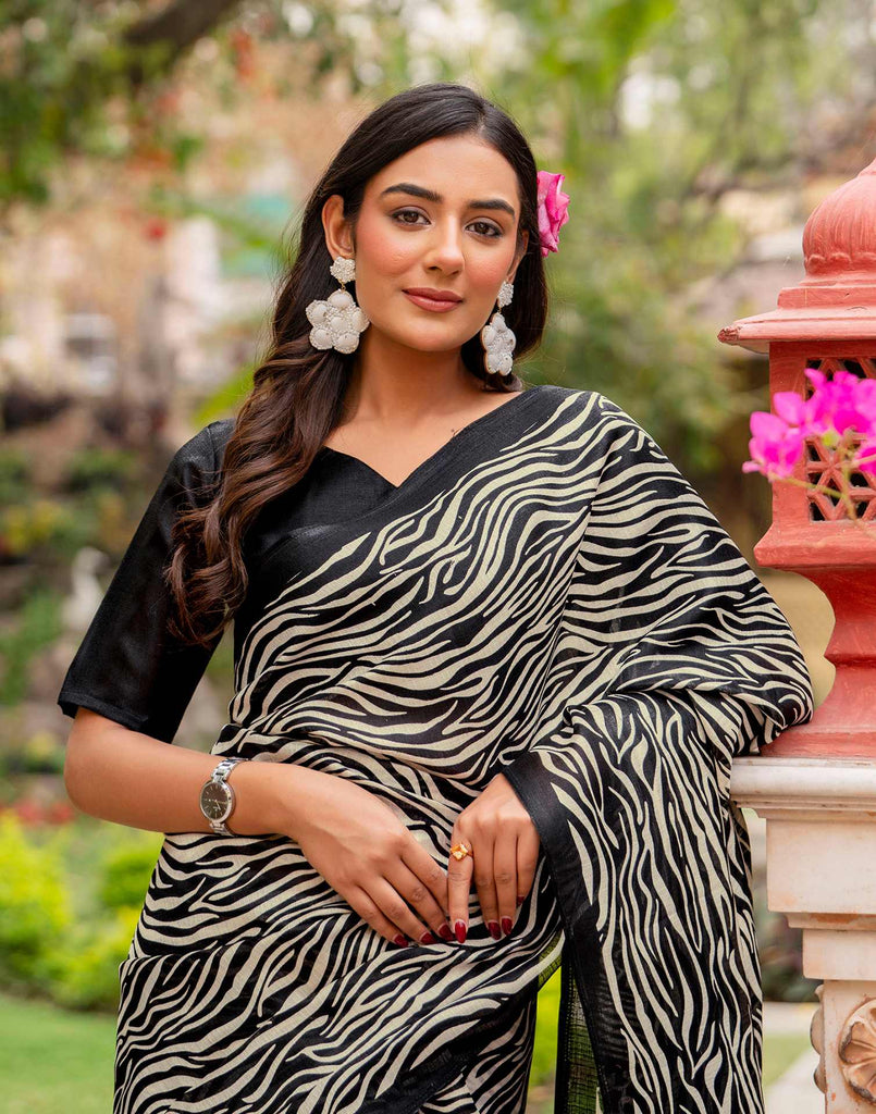 Black Khadi Printed Saree