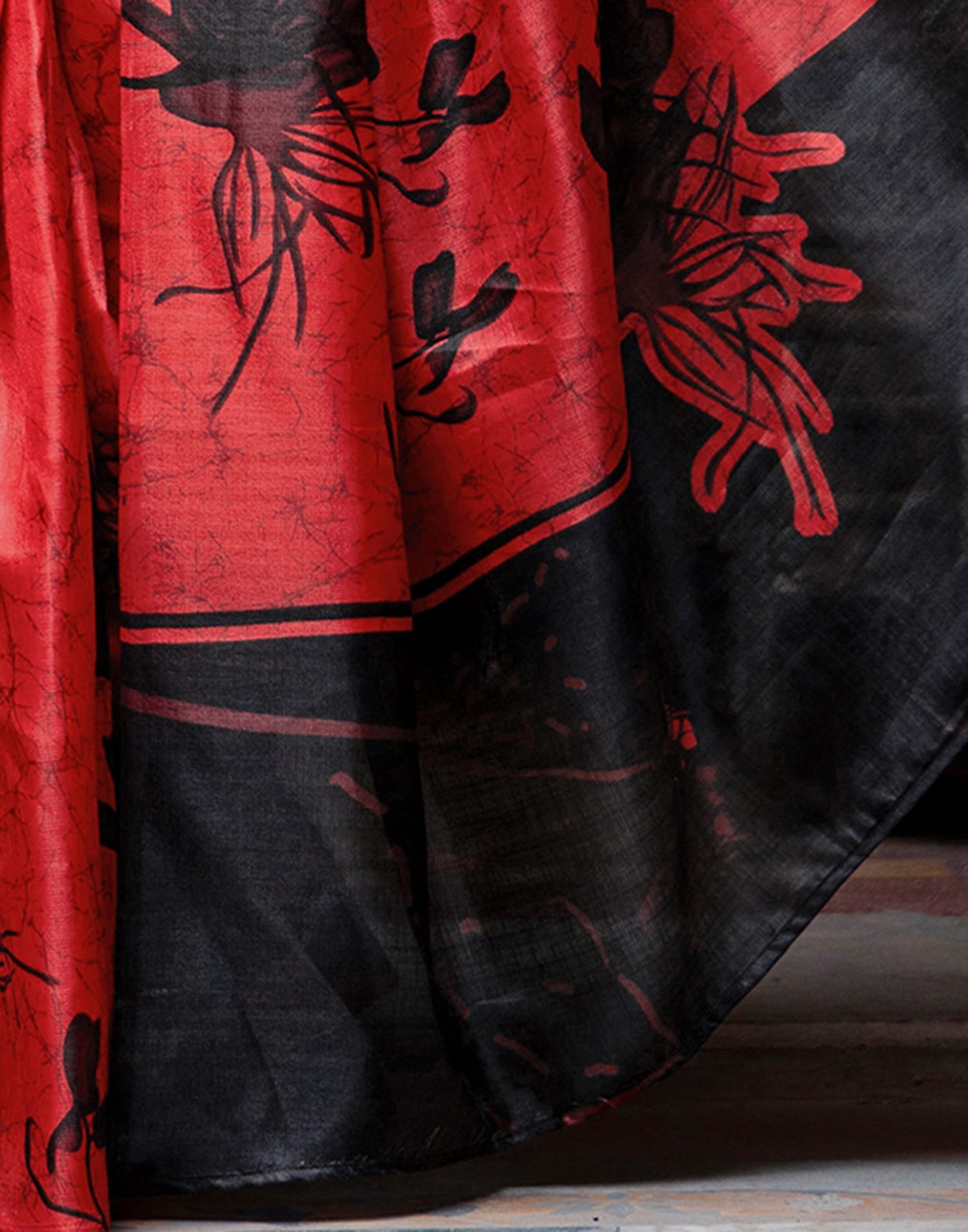 Red Khadi Printed Saree