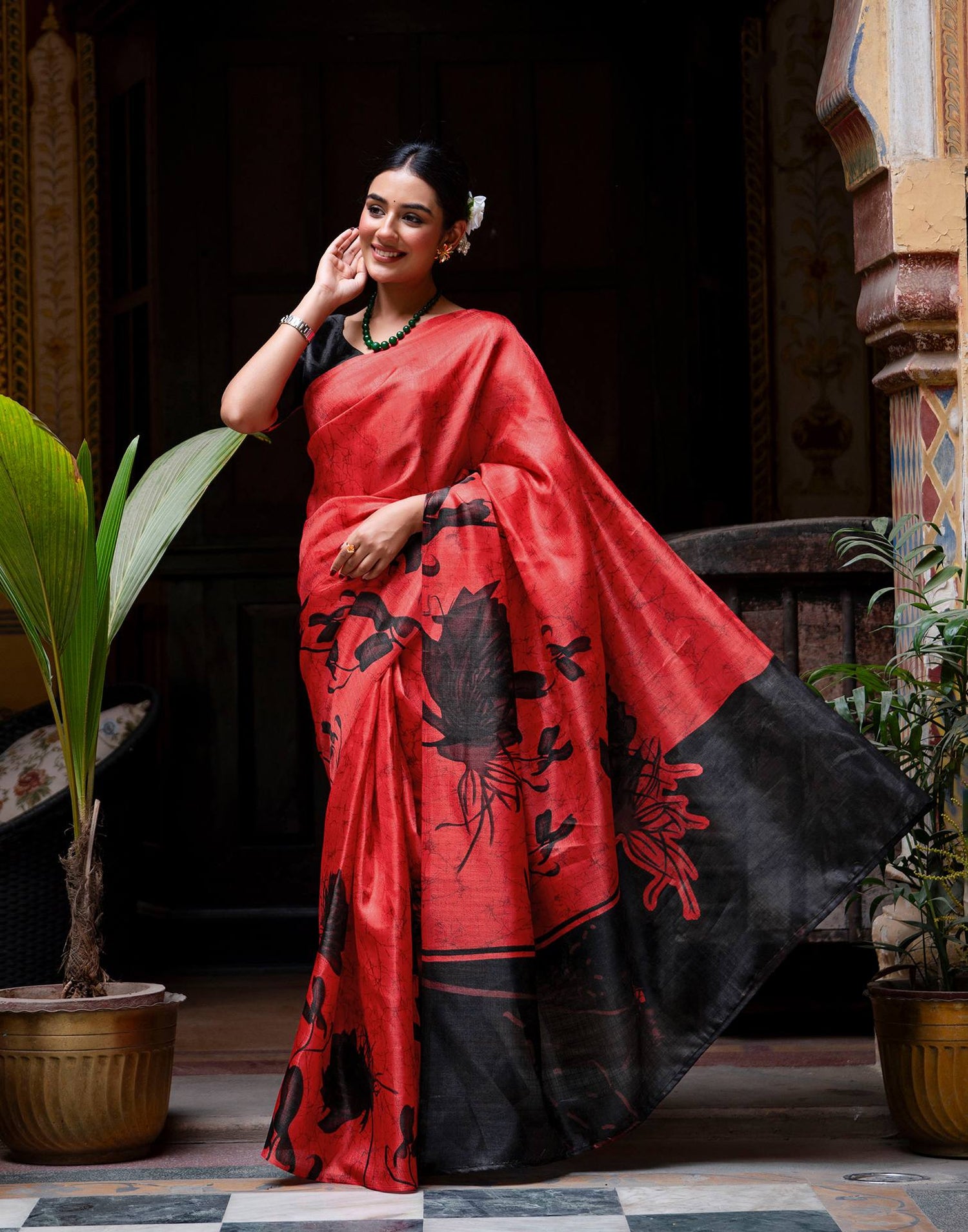 Red Khadi Printed Saree