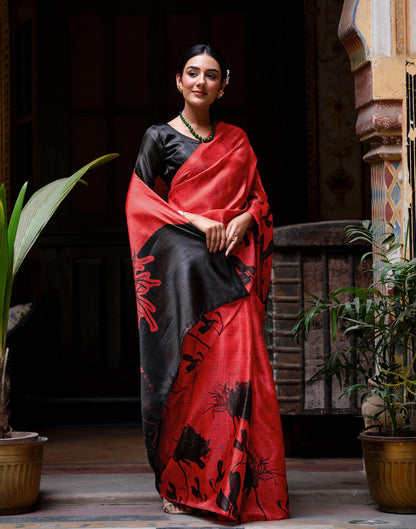 Red Khadi Printed Saree