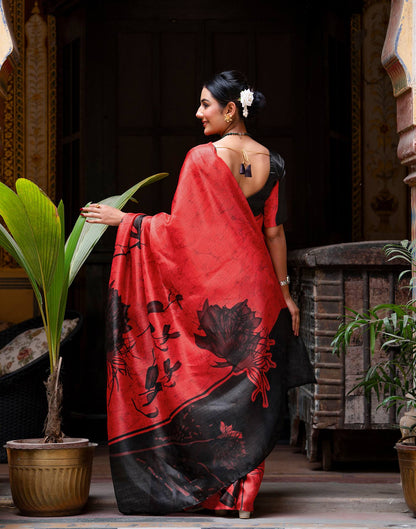 Red Khadi Printed Saree