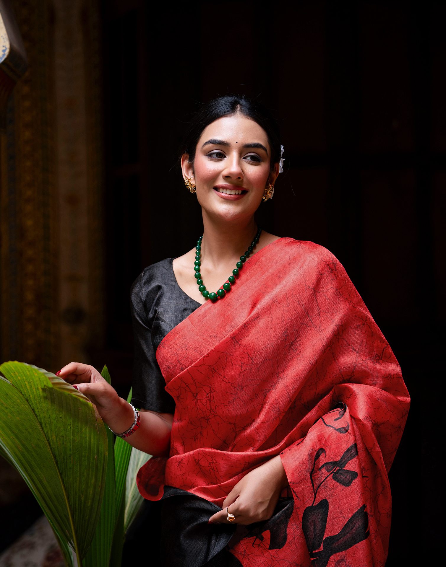 Red Khadi Printed Saree
