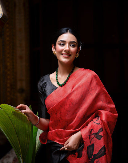 Red Khadi Printed Saree
