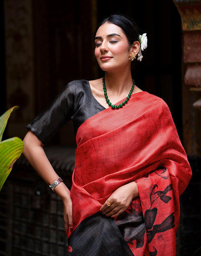 Red Khadi Printed Saree