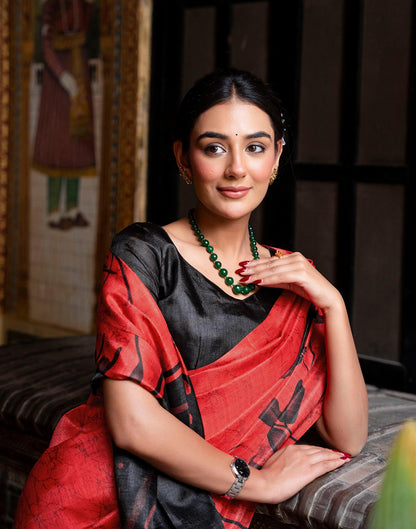 Red Khadi Printed Saree