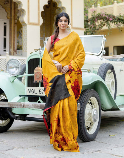 Yellow Khadi Printed Saree