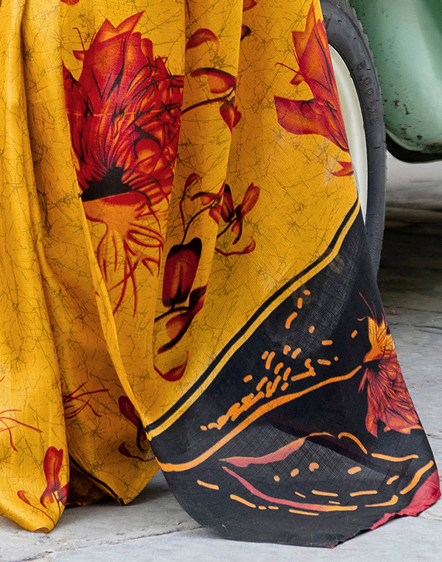 Yellow Khadi Printed Saree