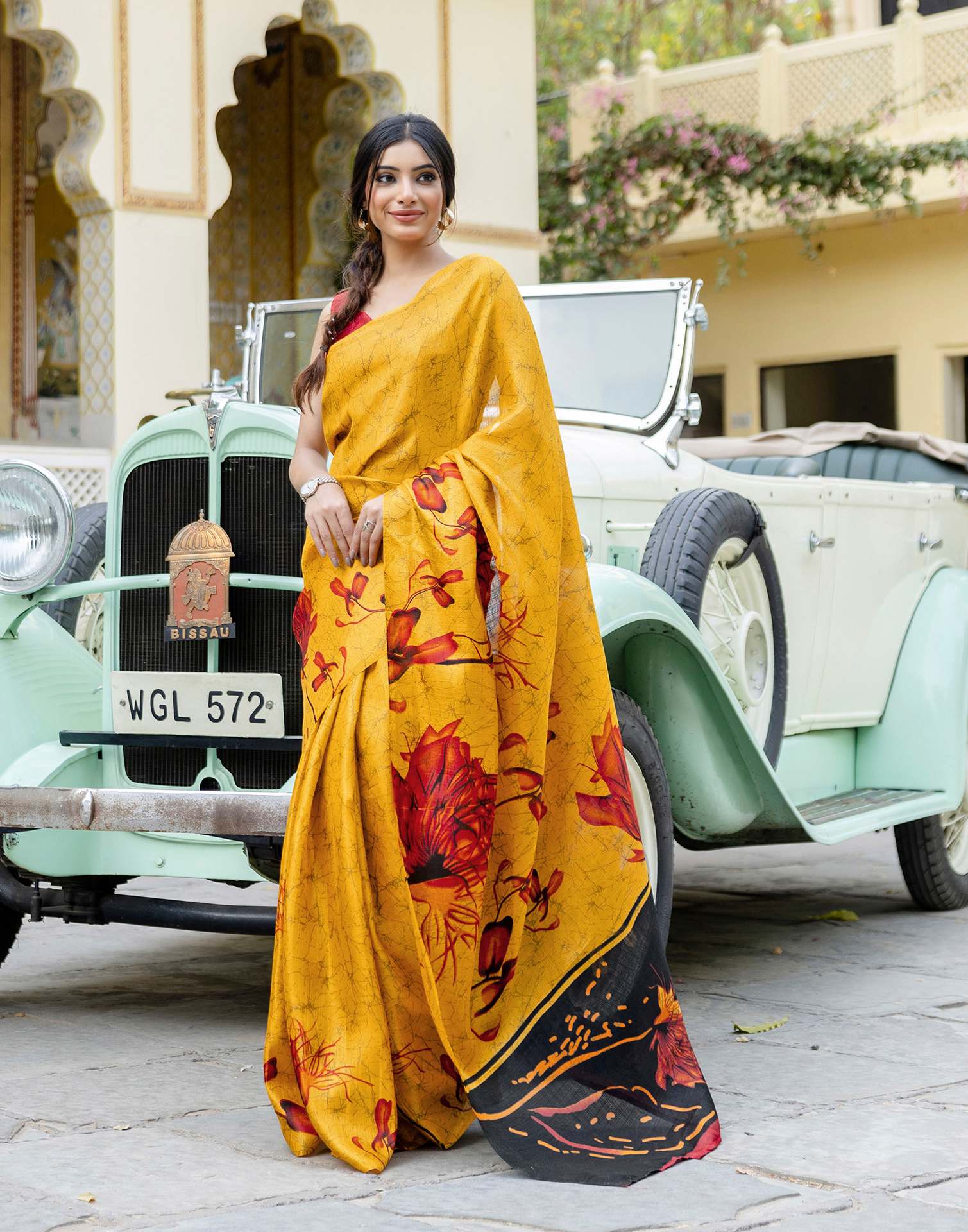 Yellow Khadi Printed Saree