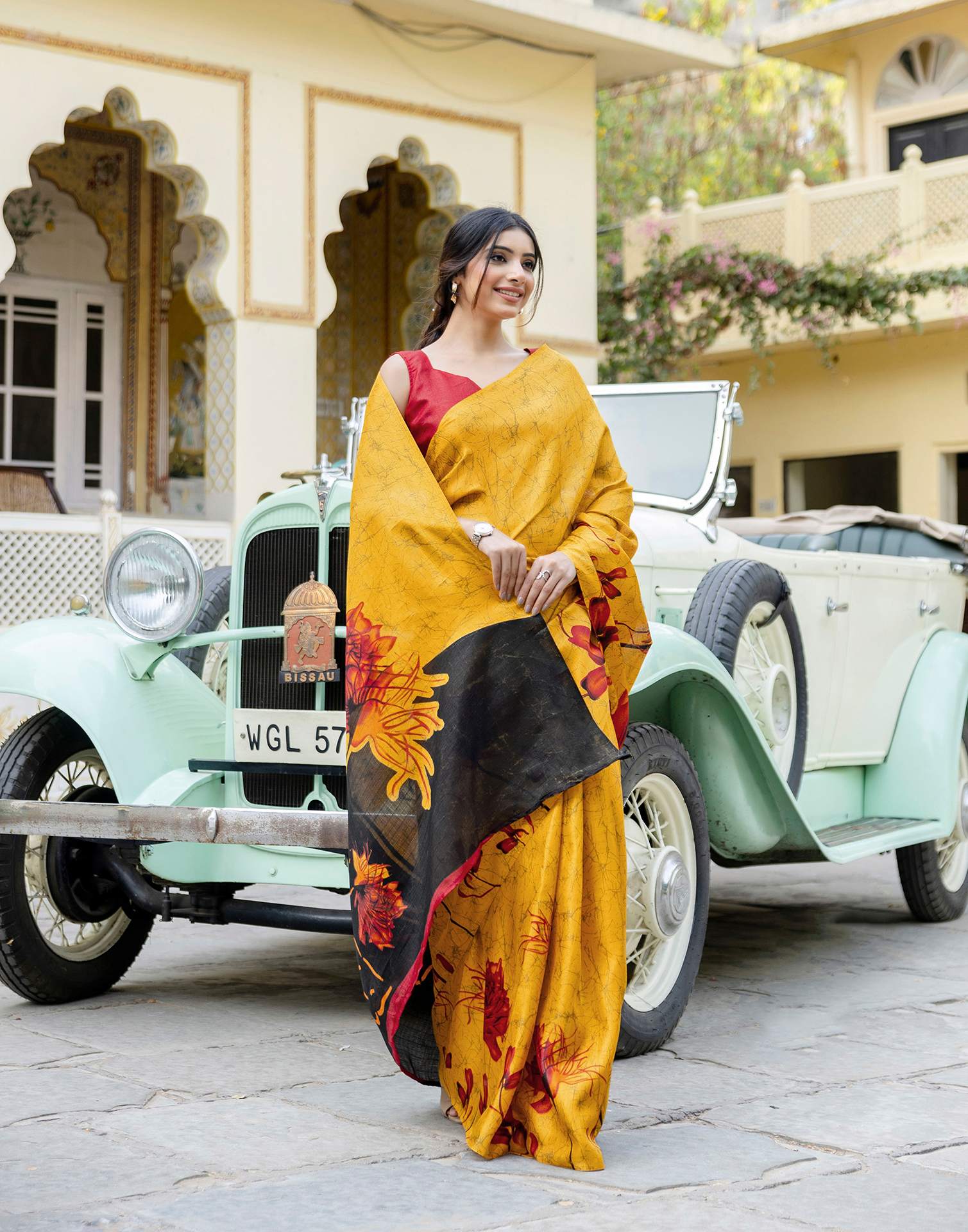 Yellow Khadi Printed Saree