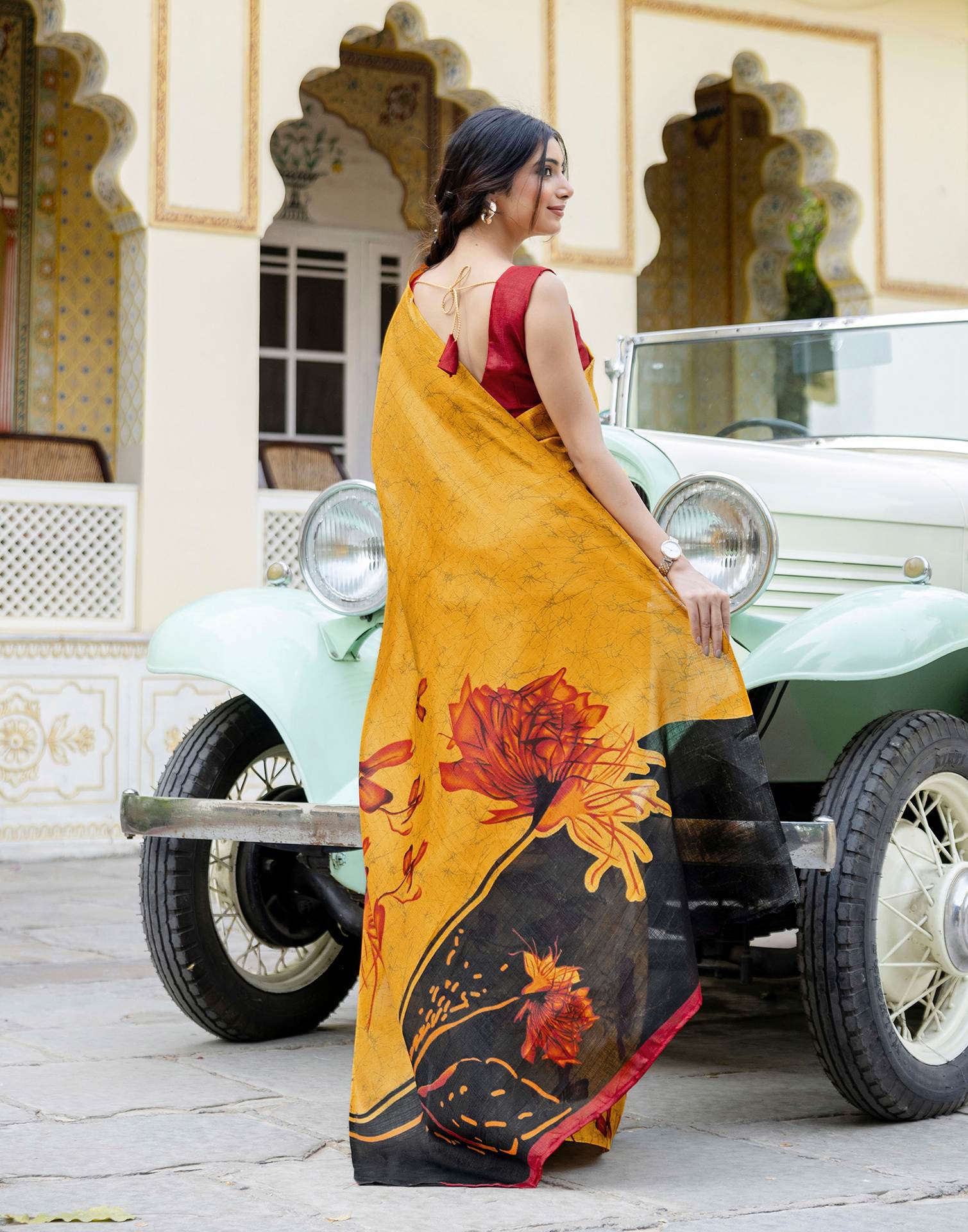 Yellow Khadi Printed Saree