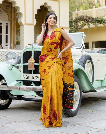 Yellow Khadi Printed Saree