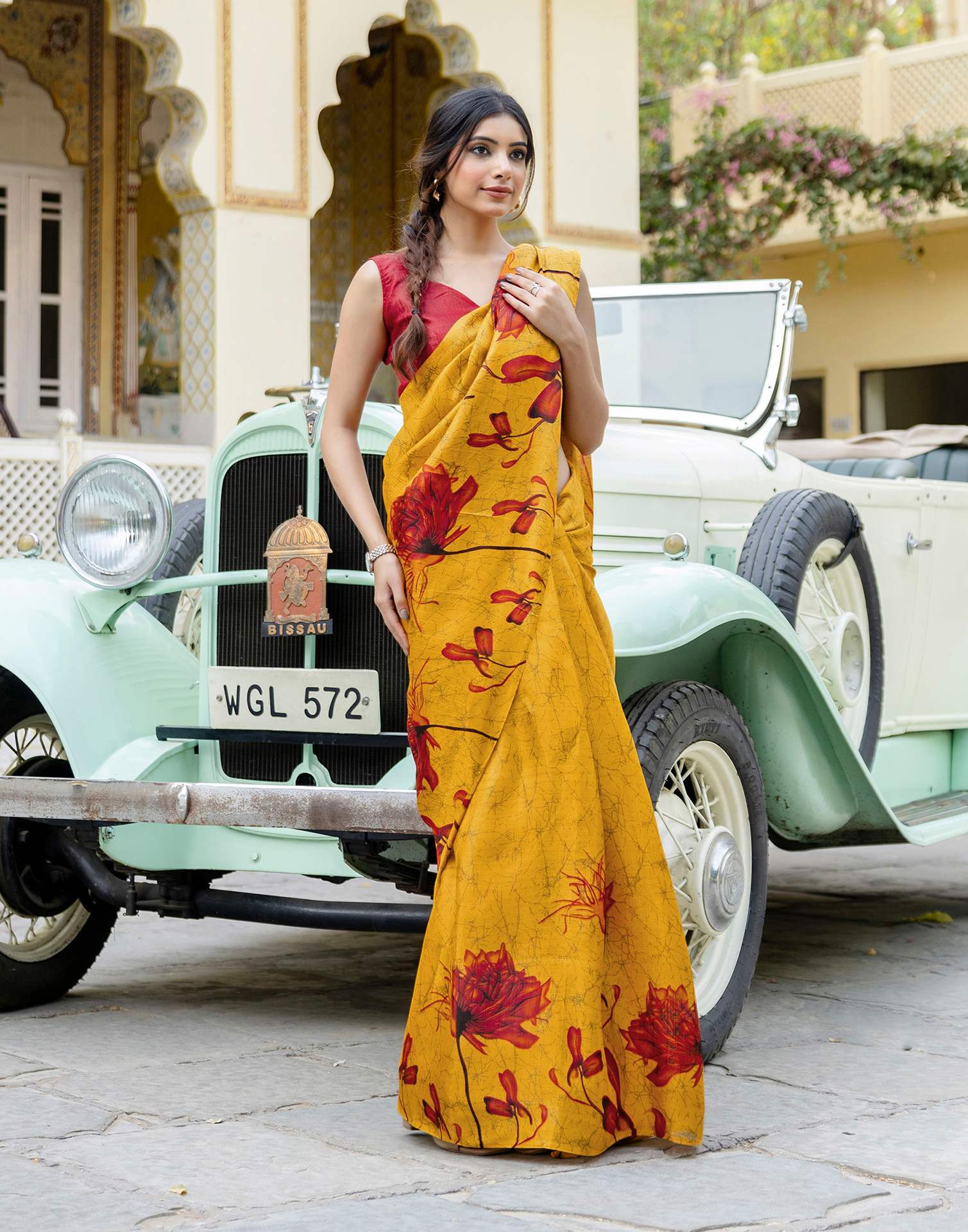 Yellow Khadi Printed Saree