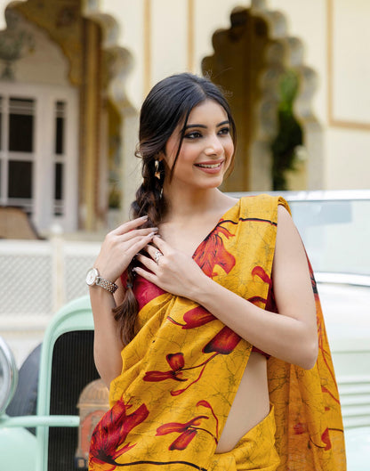 Yellow Khadi Printed Saree