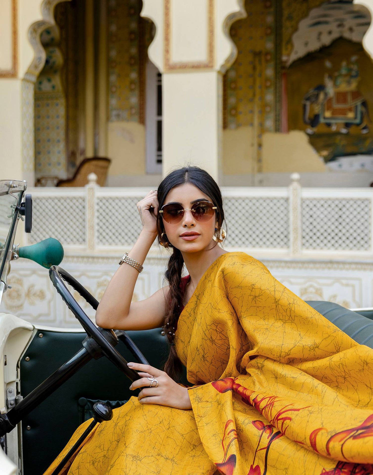 Yellow Khadi Printed Saree