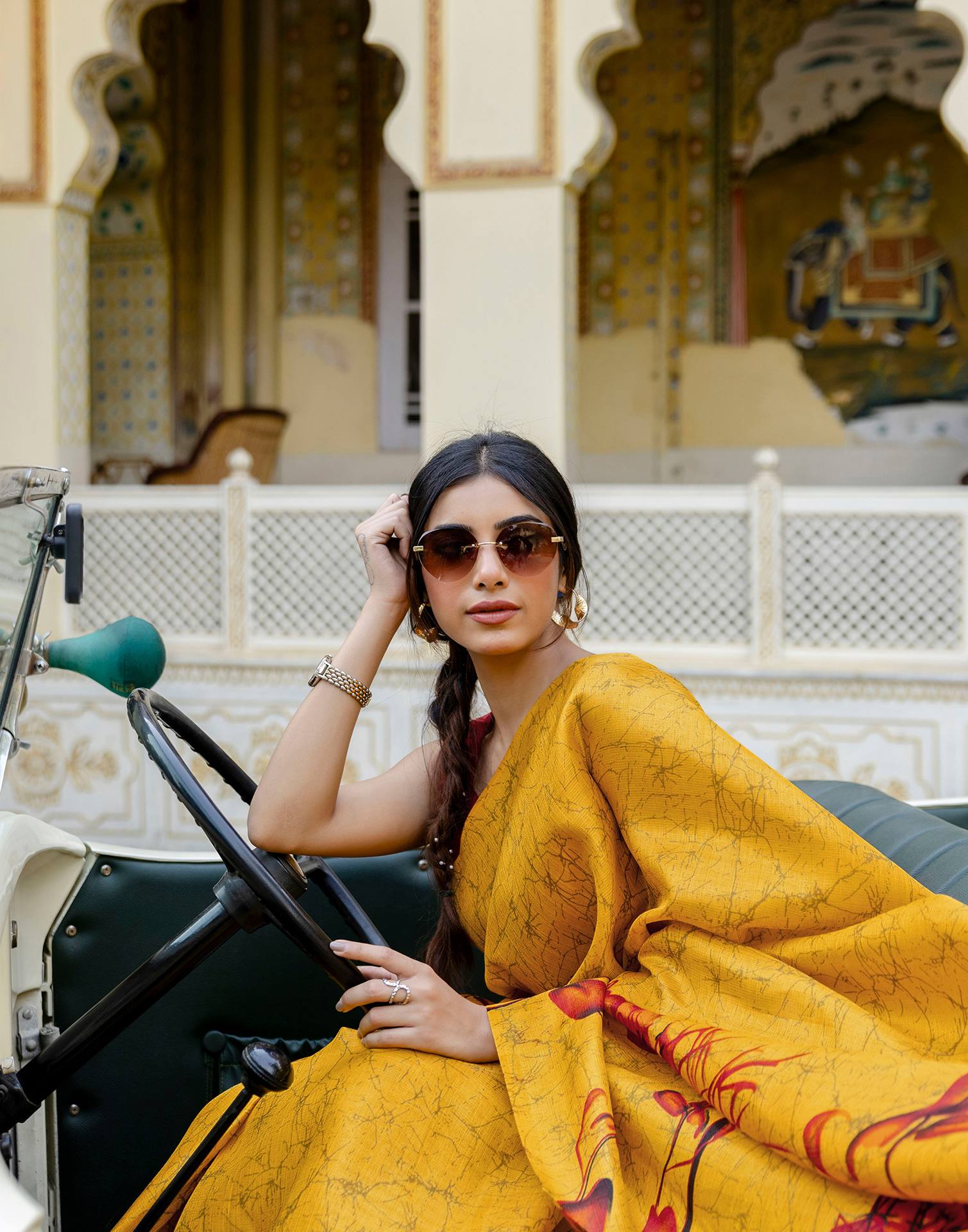Yellow Khadi Printed Saree