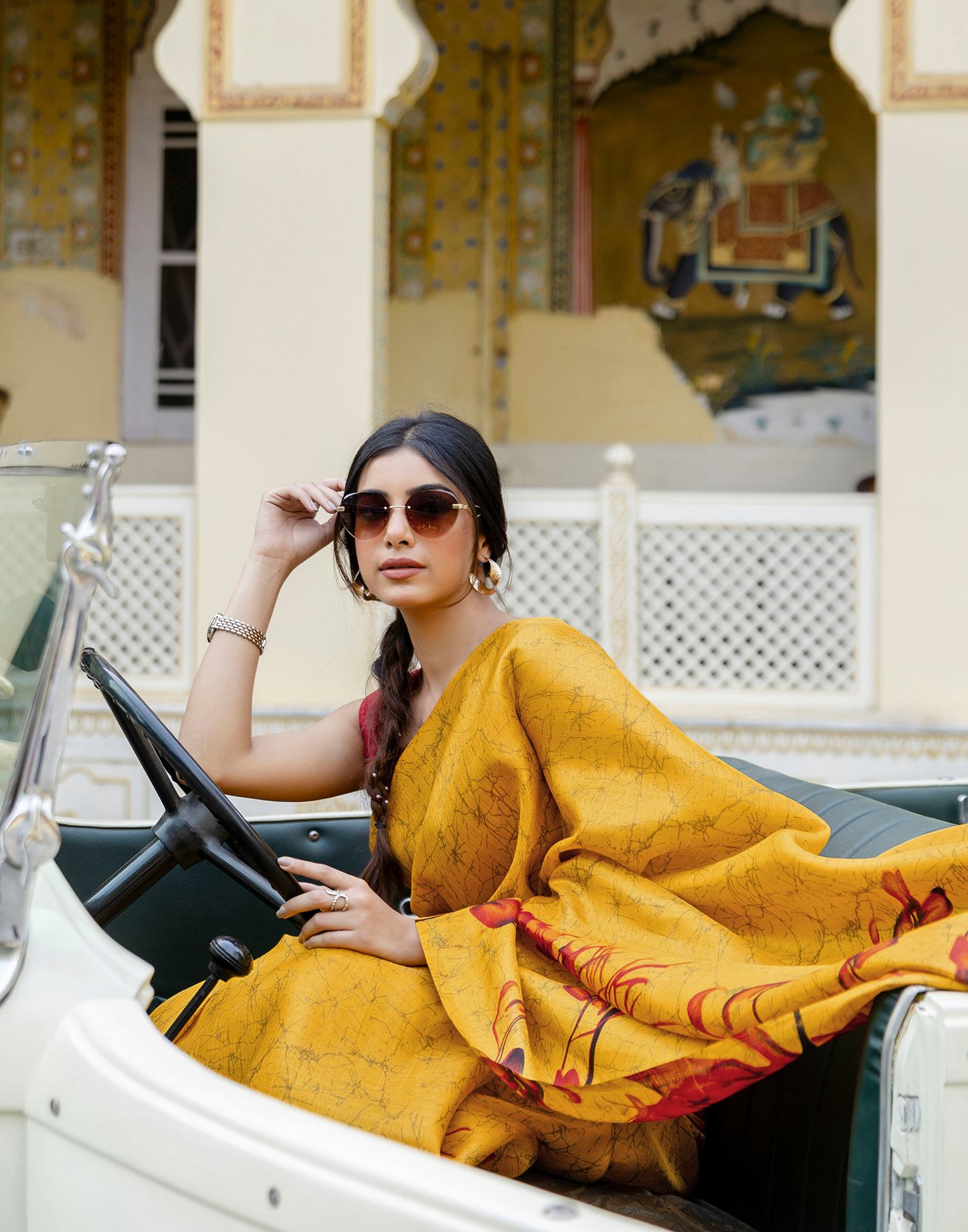 Yellow Khadi Printed Saree