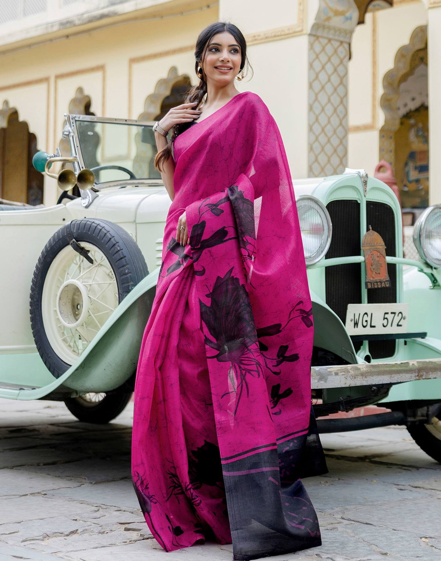 Pink Khadi Printed Saree
