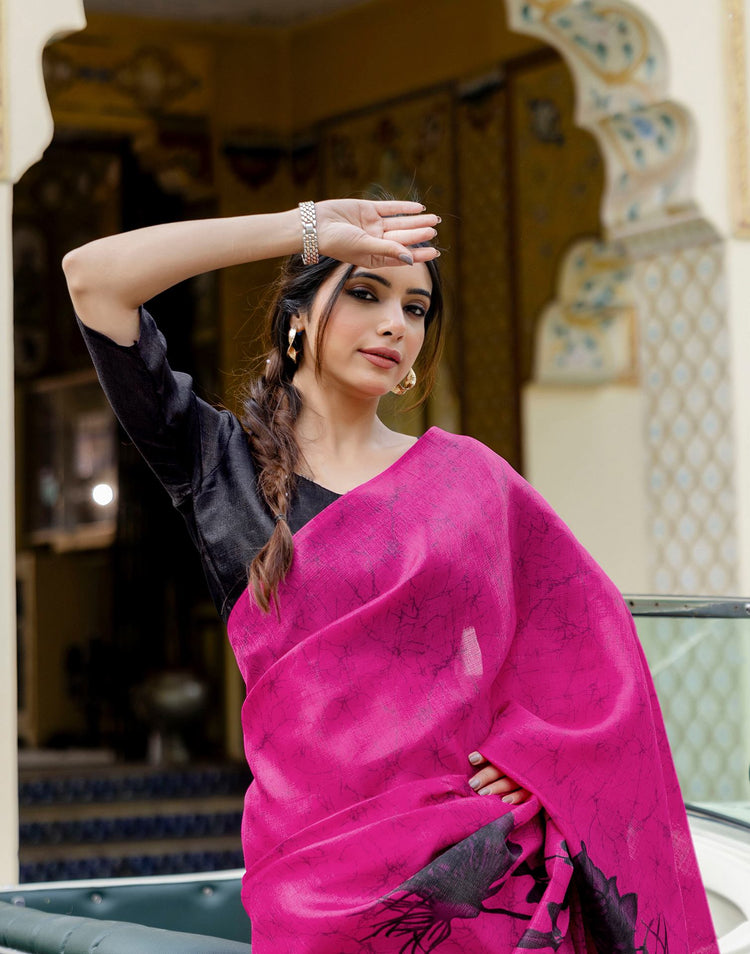 Pink Khadi Printed Saree