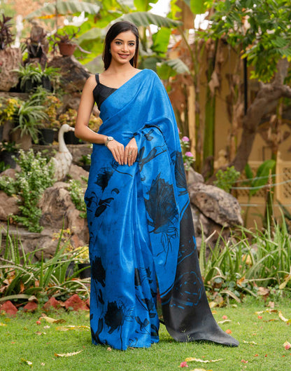 Blue Khadi Printed Saree