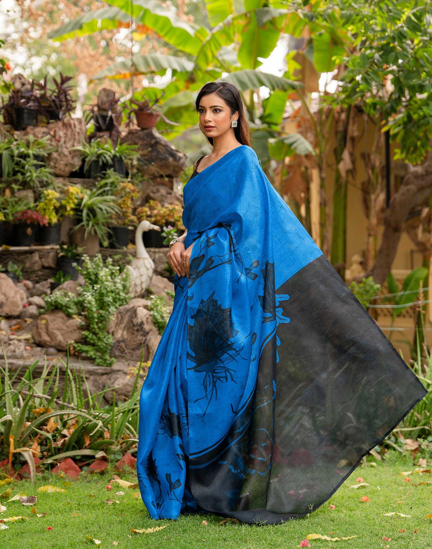 Blue Khadi Printed Saree
