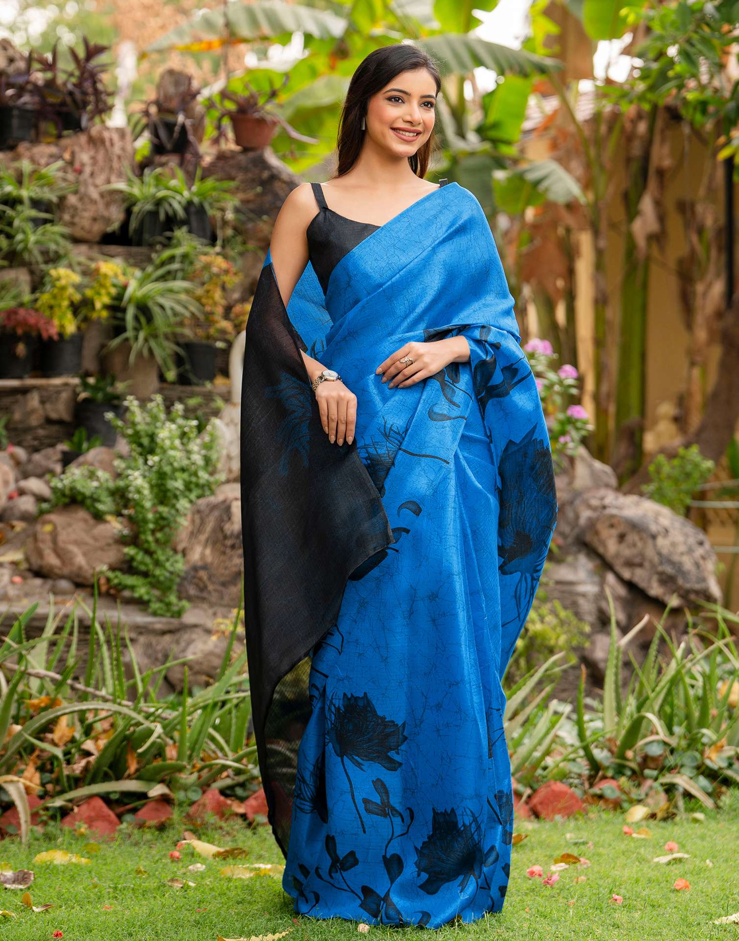 Blue Khadi Printed Saree
